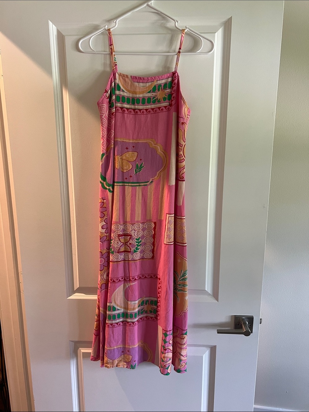 Japna Pink Smocked Neckline Floral-Accent Dress